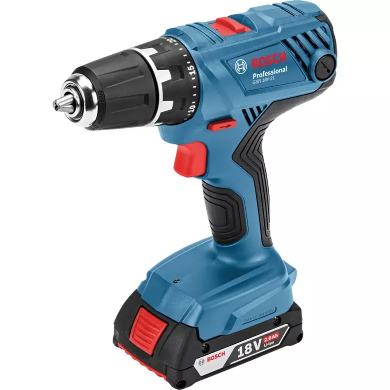 Bosch GSR 18V-21 Professional 06019H1008 trapano avvitatore a batteria, 18 V, 55 Nm, mandrino da 13 mm, con 2 batterie, blu/nero