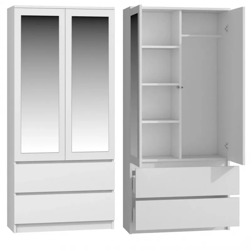 Armadio camera da letto Topeshop SS-90 BIEL LUSTRO 5 ripiani 2 ante bianco