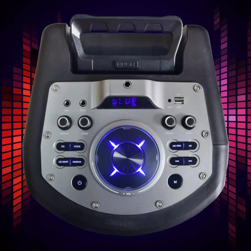 Altoparlante karaoke Bluetooth portatile MANTA SPK0803B140 140W, a batteria, MIC/USB/microSD, FM, equalizzatore, ruote