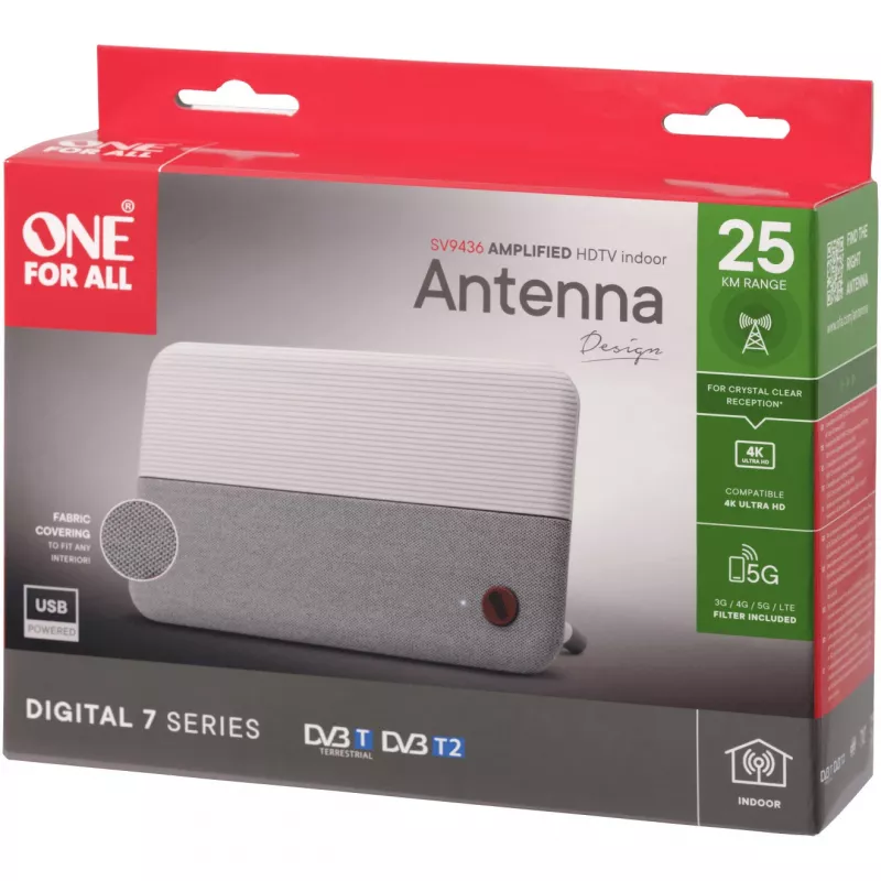 One for All DVB-T2 1080p antenna in tessuto bianco SV9436-5G (SV9436-5G)