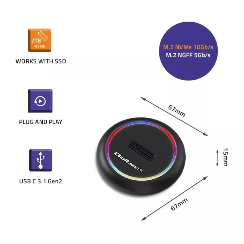 Docking station per SSD M.2 QOLTEC 52275 per unità SATA e NVMe, porta USB