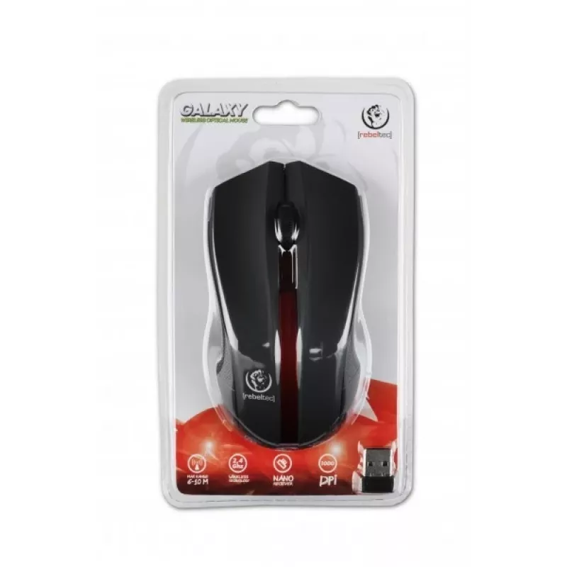 Mouse ottico wireless Rebeltec GALAXY nero/rosso interfaccia