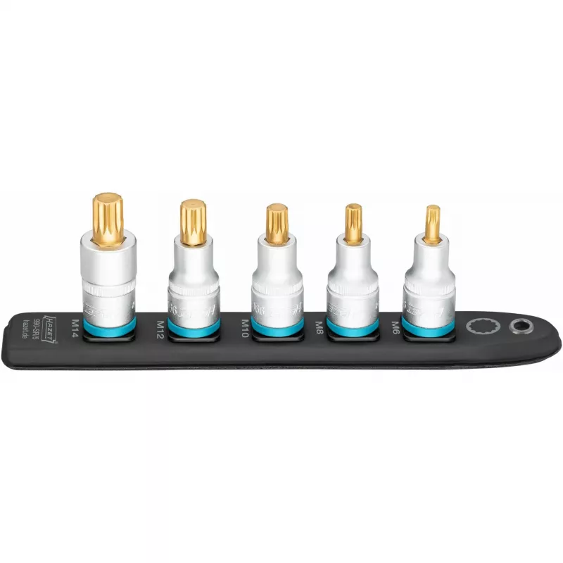 Set di chiavi a bussola Hazet 990-SR/5 bussole corte a profilo multiplo, 5 pezzi, misure M6–M14