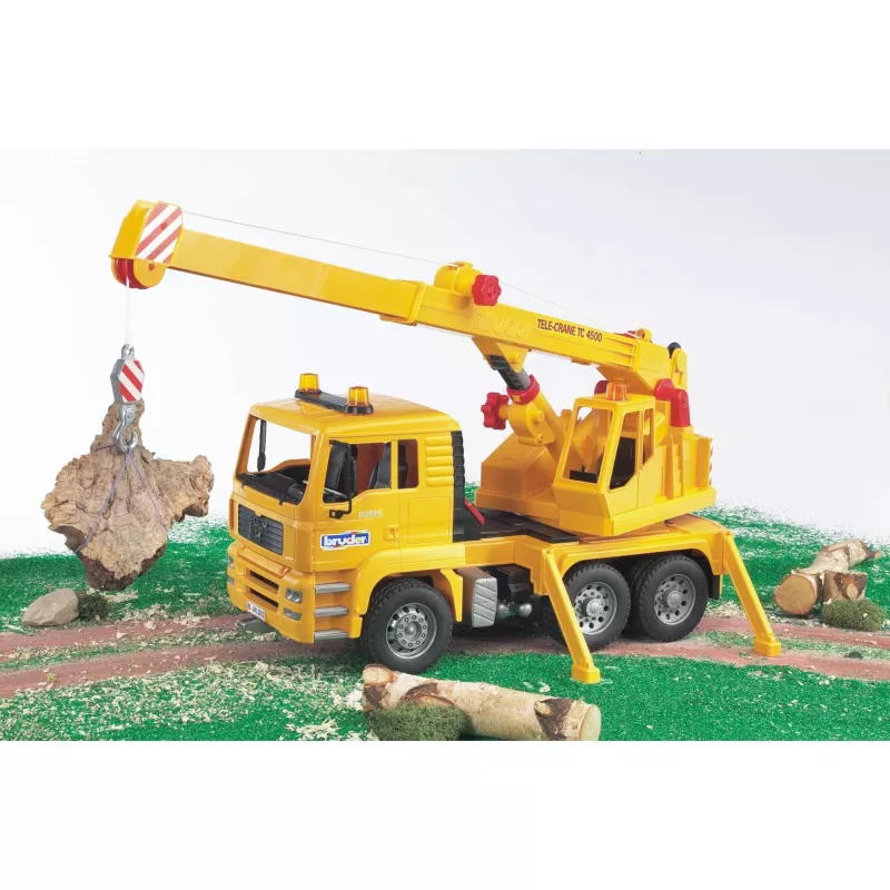 Camion con gru BRUDER MAN BR-02754, costruzione in ABS, giallo, per bambini da 4 anni (senza modulo luci e suoni)