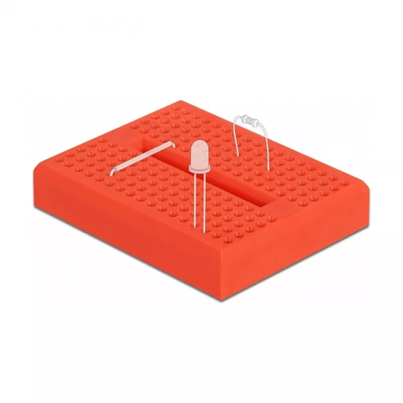 Breadboard DELOCK 18318 — scheda prototipo in plastica senza saldatura, 36 × 46 × 10 mm, rosso