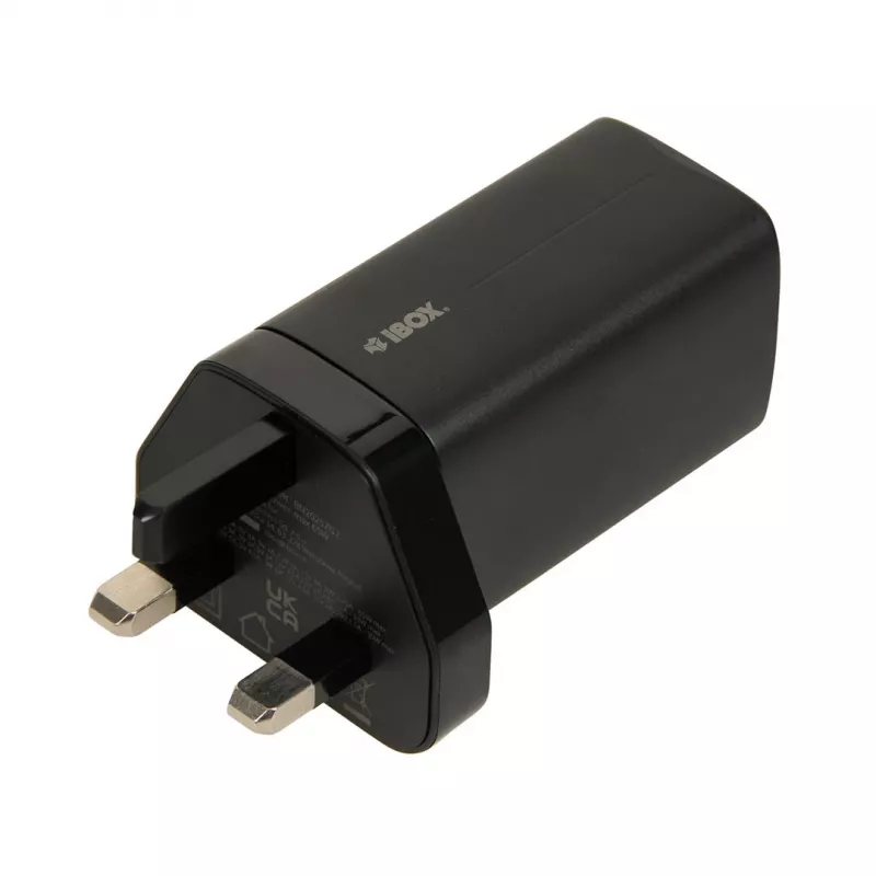 iBOX C-65 nero, caricabatterie universale GaN 65 W con spina UK
