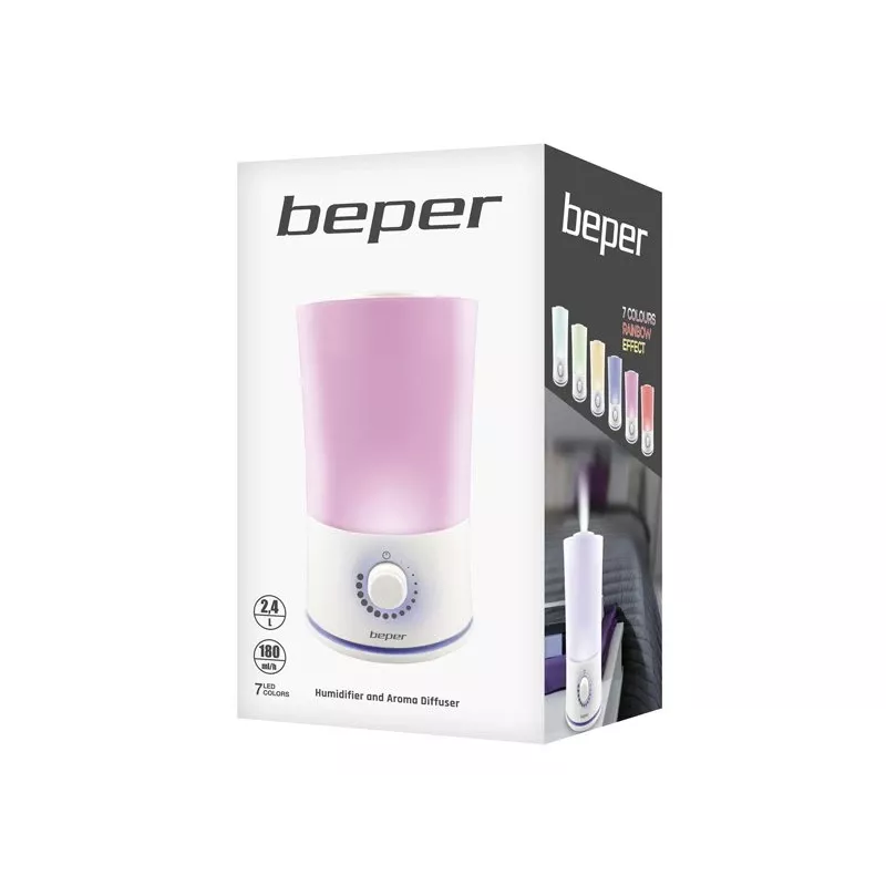 Beper 70.401 diffusore di aromi a ultrasuoni e umidificatore, 2,4 l, LED a 7 colori, 25 W