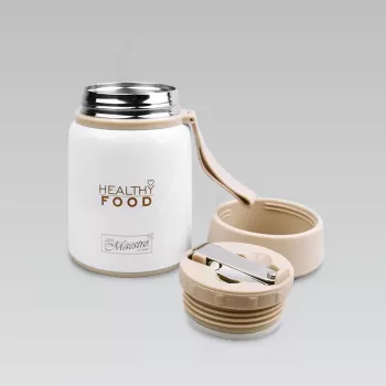 Borraccia termica Maestro MR-1646-53 0,53 L acciaio inox, beige/bianco, isolata sottovuoto, a tenuta stagna, con cucchiaio e ciotola