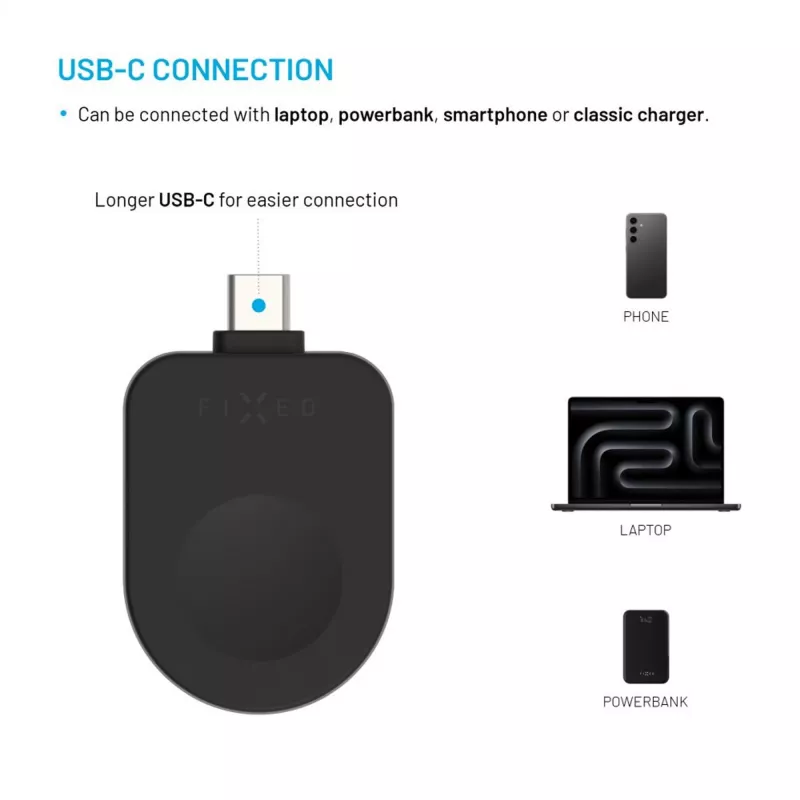 Adattatore di ricarica USB-C FIXED FIXDW-AWAP-BK per Apple Watch Powerstation Uni, ricambio compatto