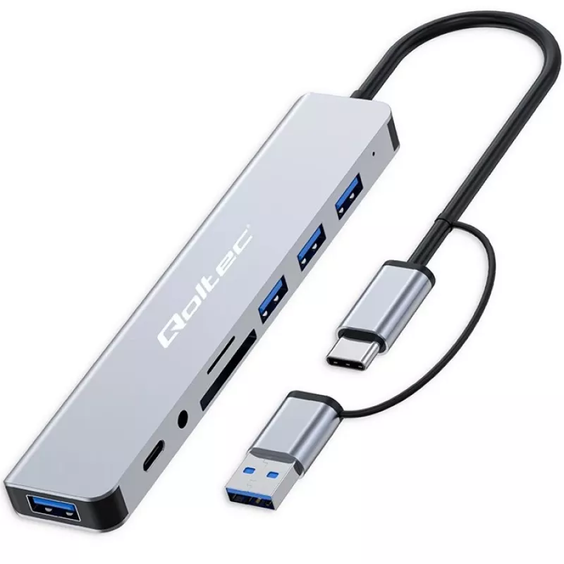 Hub USB-C QOLTEC 4x USB + lettore di schede SD/TF modello 53794