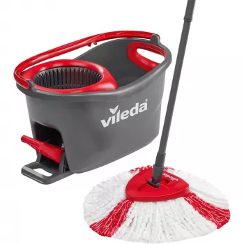 Lavapavimenti VILEDA EasyWring & Clean Turbo, secchio in tecnopolimero rosso, panno in microfibra lavabile rimovibile, per pavimenti duri