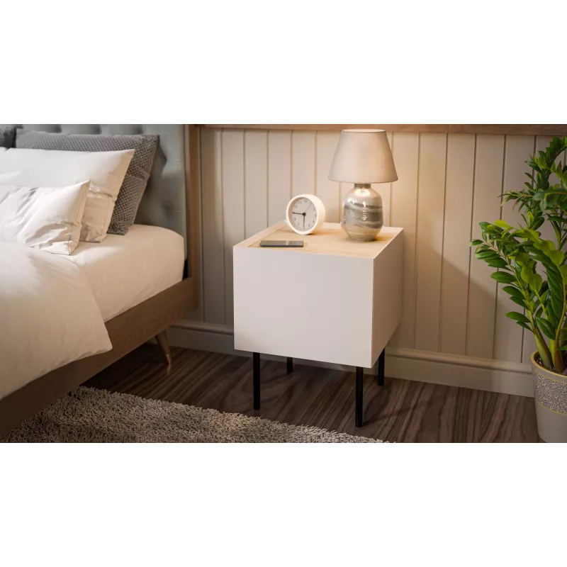 Comodino Cama, 2 pz., FELLINI, 40x41x60, cashmere + piano in rovere oliato