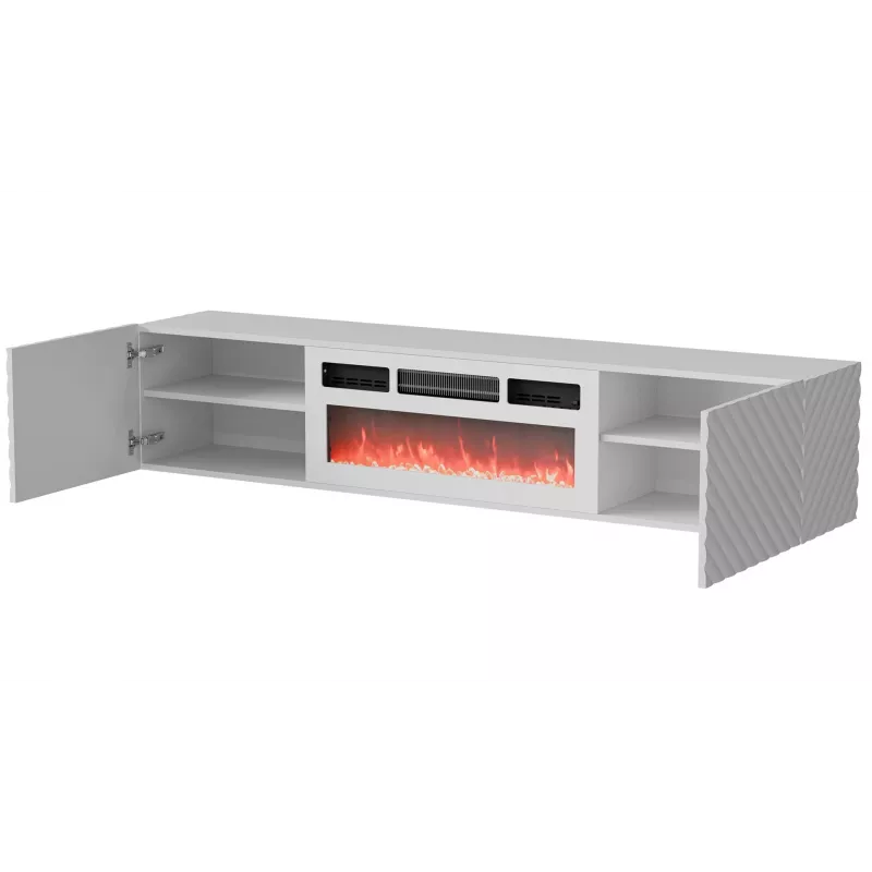 Mobile TV Cama LARA 183x35x37 bianco opaco + camino bianco