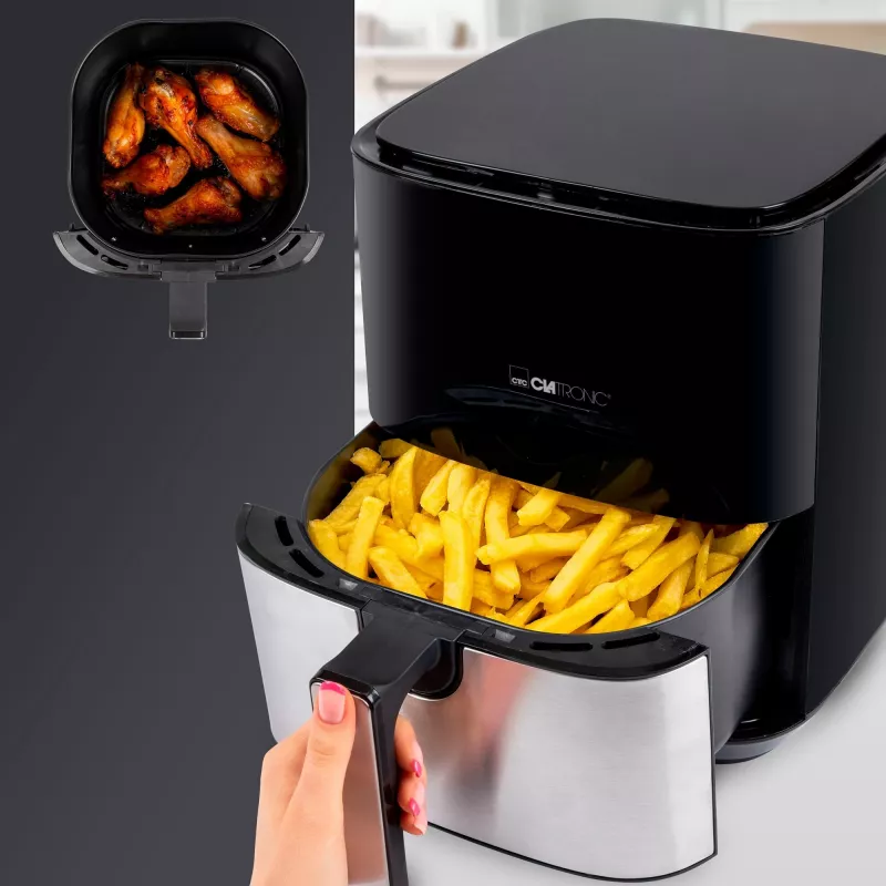 Clatronic FR 3782 H, friggitrice ad aria, 5 l, 80 °C, 200 °C, singolo cestello, nero, acciaio inox