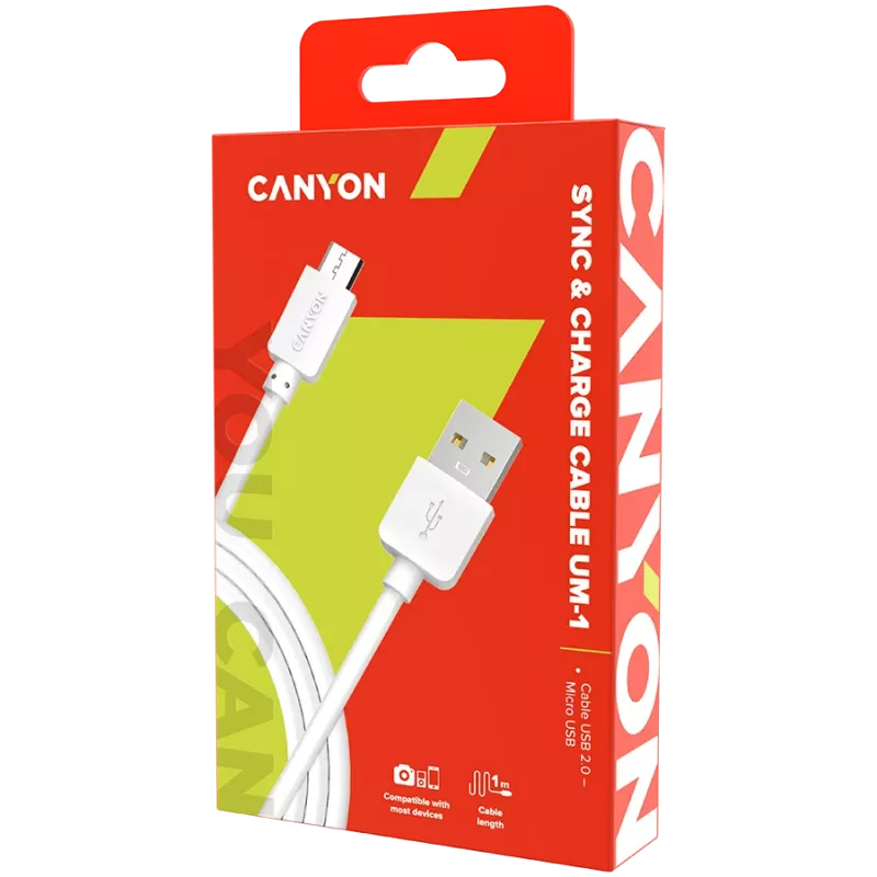CANYON Cavo UM-1 MicroUSB 5W 1m Bianco
