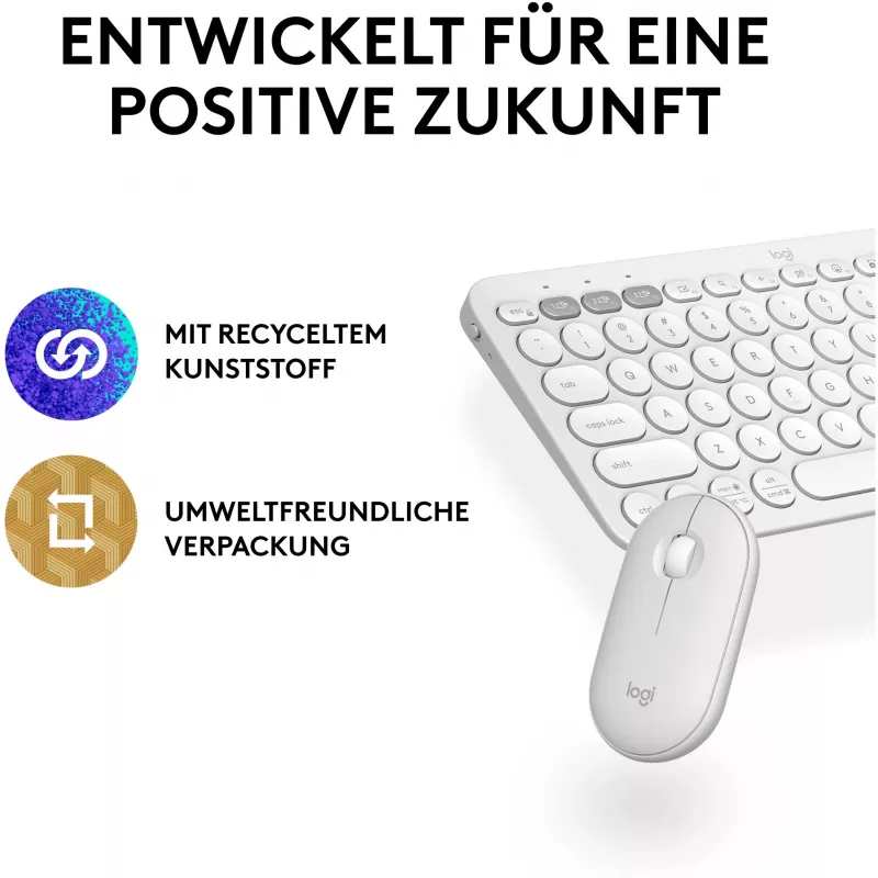 Logitech Pebble 2 Combo Set, bianco, wireless, tedesco, 920-012204
