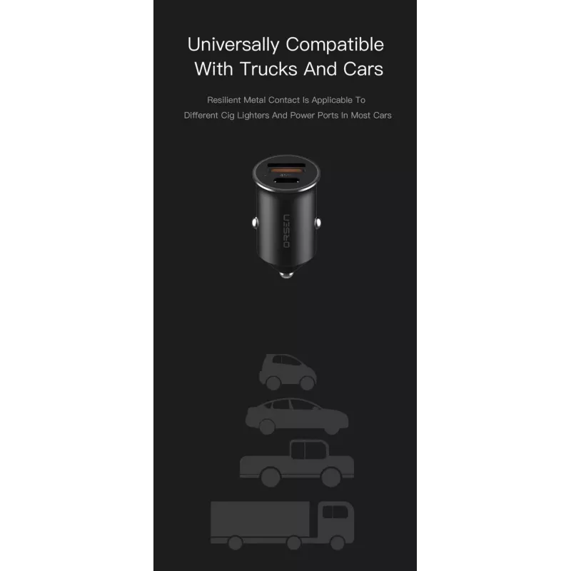 Caricabatterie da auto Orsen C8 45W — ricarica rapida USB-C PD 45W, nero