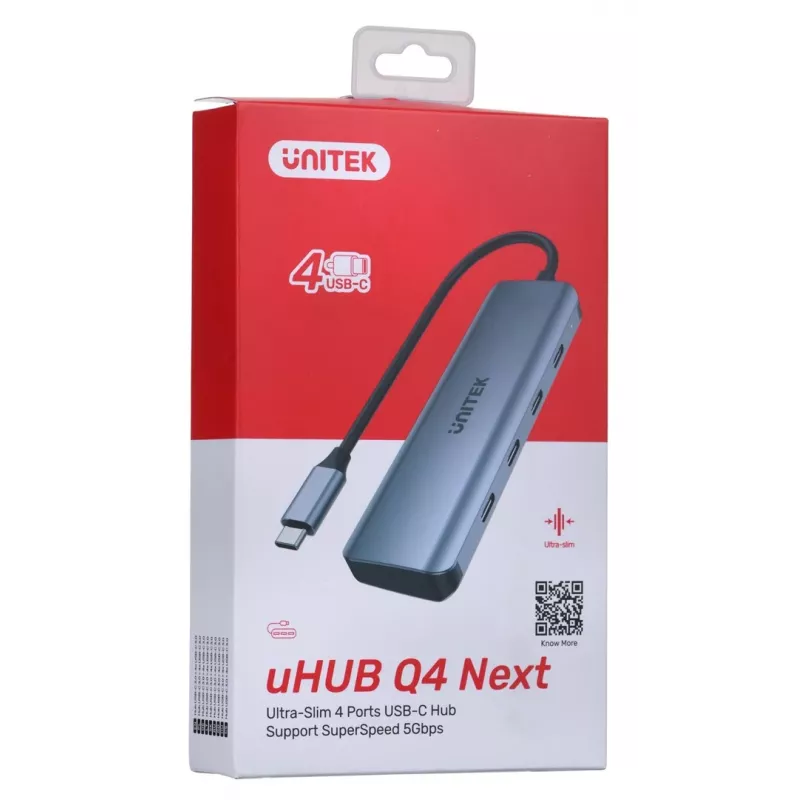 UNITEK uHUB Q4 hub USB Type-C 5000 Mbit/s grigio