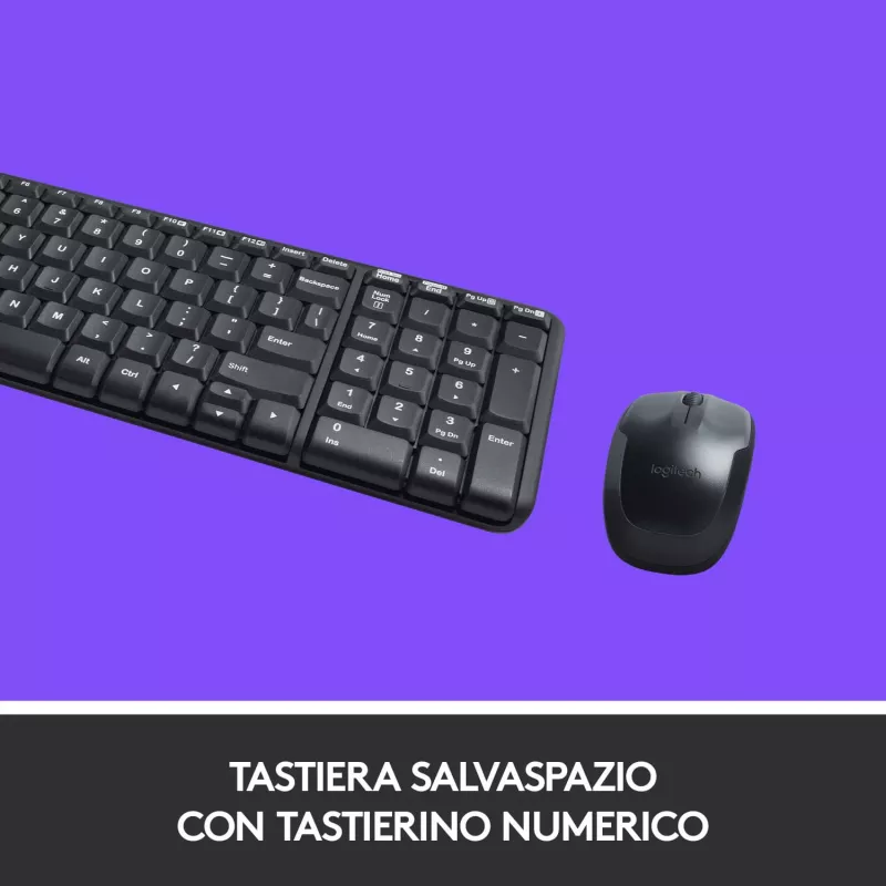 Logitech Wireless Combo MK220 - Set tastiera e mouse - wireless - 2,4 GHz - italiano - grigio scuro (920-003721)