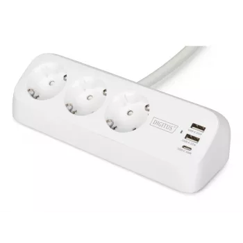 Ciabatta DIGITUS 3 prese con 2×USB-A e 1×USB-C, 3 prese AC Type E/F, cavo 1,5 m, bianco