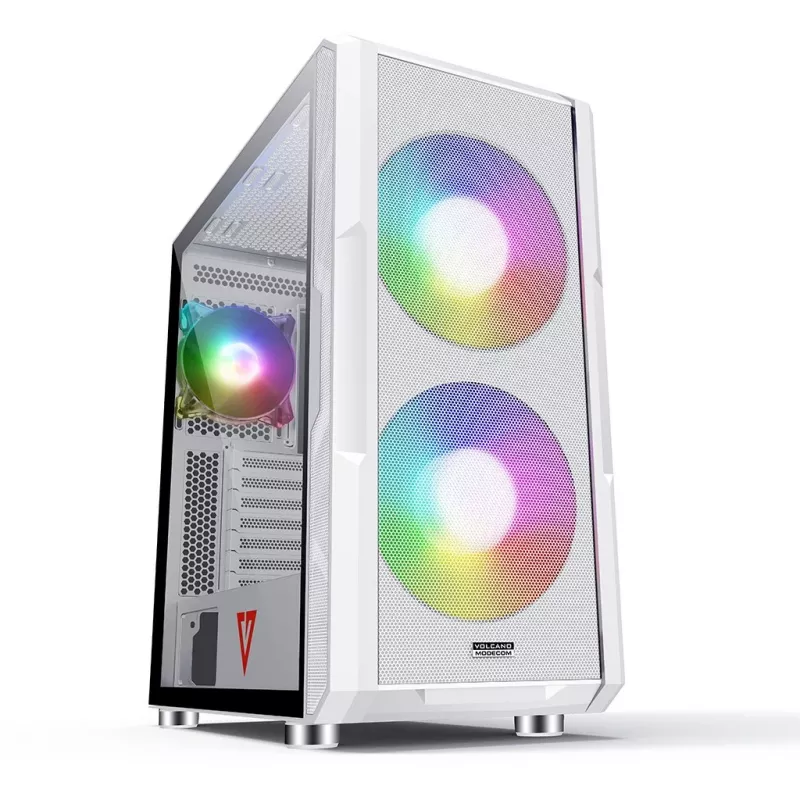 Case PC MODECOM AMIRANI ARGB Midi Tower bianco — ATX/ITX, GPU 35 cm, dissipatore CPU 16,5 cm, 2 ventole da 200 mm