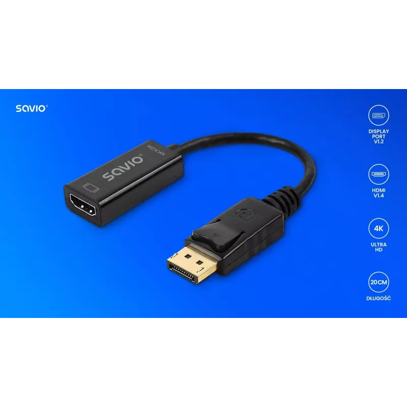 Adattatore Savio DisplayPort (M) v1.2 - HDMI A (F) v1.4, 4K, AK-62