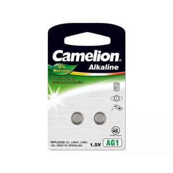 Pila a bottone alcalina CAMELION AG1 / LR60 / LR621 / 364, 1,5 V, confezione da 2