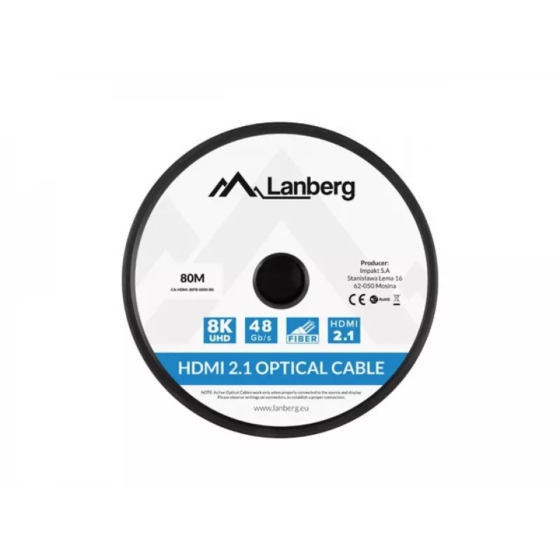 CAVO HDMI M/M V2.1 80M 8K NERO OTTICO AOC LANBERG