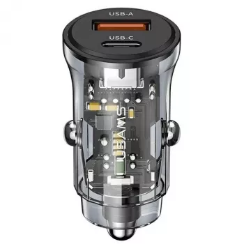 Caricabatterie da auto usams CC164CC01 30W con 1×USB-A e 1×USB-C per ricarica rapida