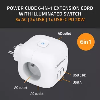 Ciabatta QOLTEC 52548 con 3× prese AC e porta USB