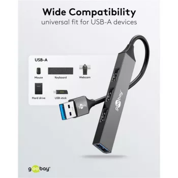 Hub USB Goobay 74456 Type-A 5000 Mbit/s grigio chiaro