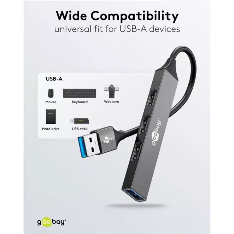 Hub USB Goobay 74456 Type-A 5000 Mbit/s grigio chiaro