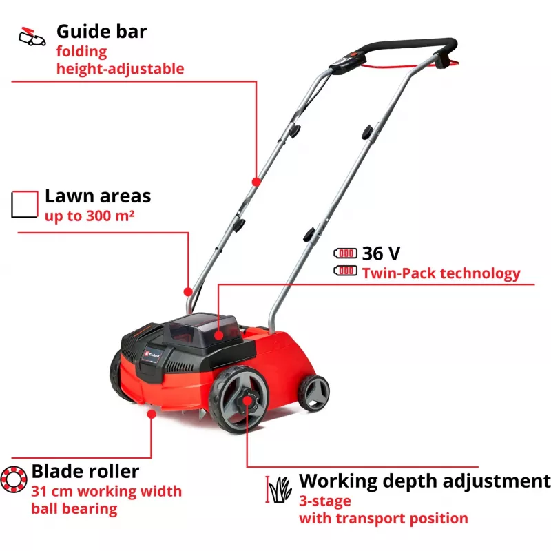 Einhell GC-SC 36/31 Li-Solo scarificatore a batteria, 36 V (2x18 V), 35 cm