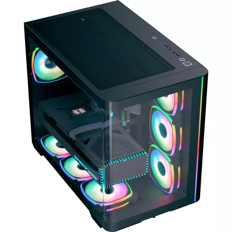 Case per PC tower AEROCOOL P500C EVO-G-BK-v1 con 2 pannelli laterali in vetro temperato, nero