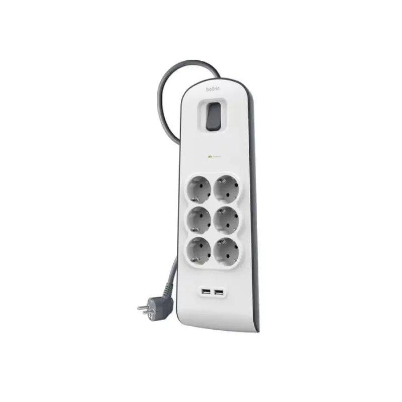 Ciabatta Belkin BSV604VF2M-V2 — 6 prese, 2× USB-A, cavo da 2 m