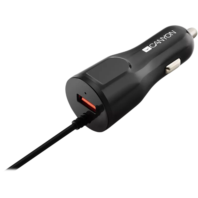 CANYON Caricabatterie auto C-033 2,4A/USB-A con connettore Lightning integrato nero