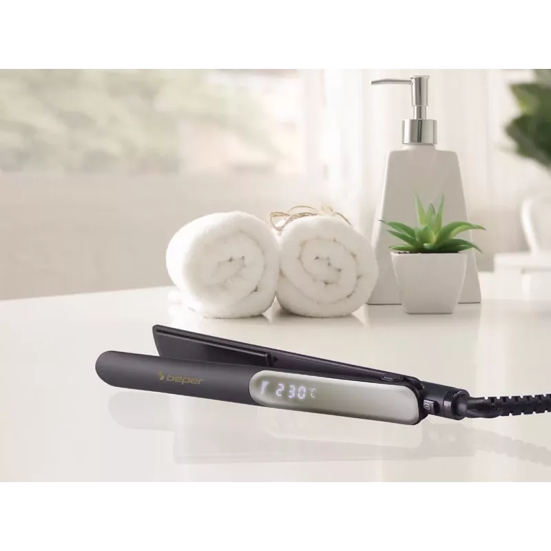 Beper P301PIS200 piastra per capelli, piastre in ceramica, 130-230°C, 6 impostazioni di temperatura, nero/grigio