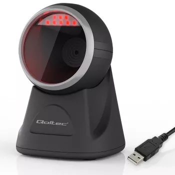 Lettore di codici a barre da tavolo Qoltec per codici 1D e 2D, scanner QR, nero