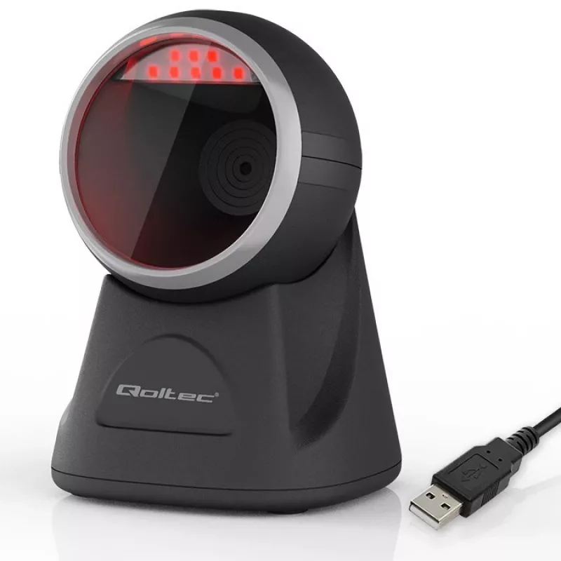 Lettore di codici a barre da tavolo Qoltec per codici 1D e 2D, scanner QR, nero