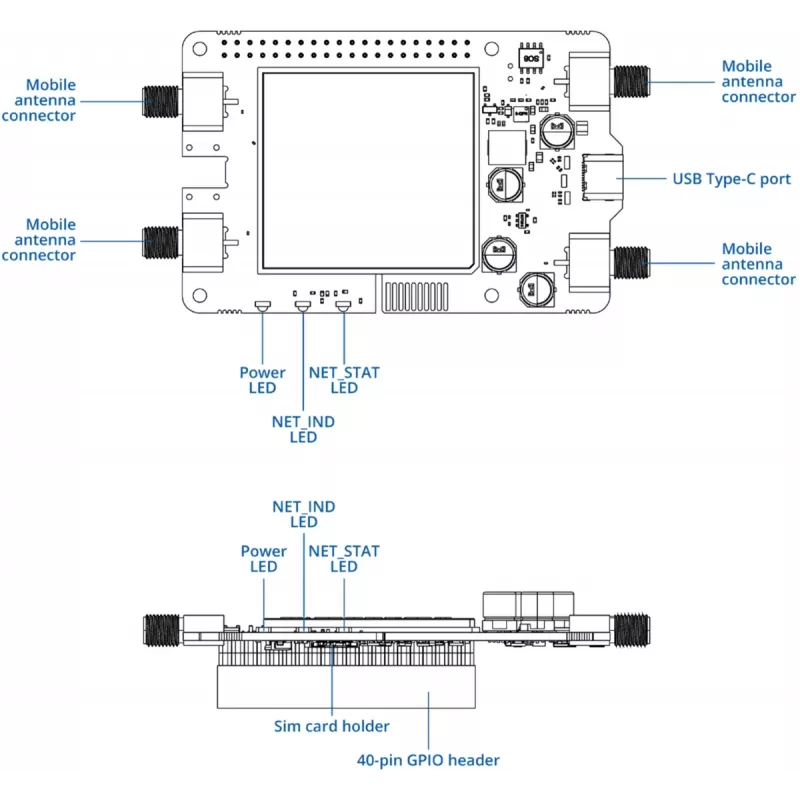 Modulo di rete TELTONIKA Calyx 5G EBD050 per Raspberry Pi 5, ingresso 5 V, 56 × 100,8 × 23,1 mm