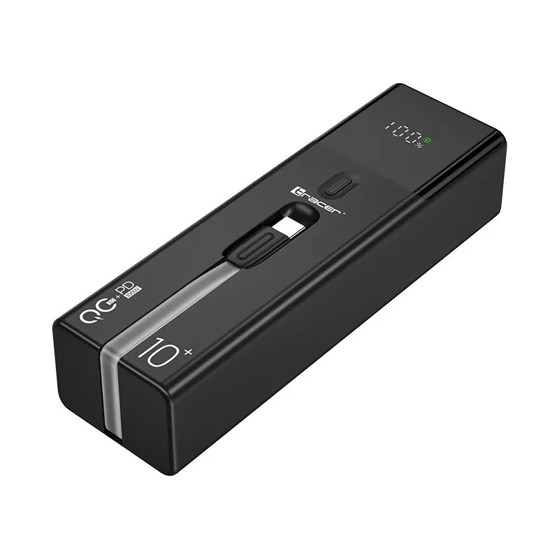 Powerbank portatile TRACER Quant 10000 mAh Li-Ion, PD e QC3.0, 3 porte (2×USB-C, 1×USB-A), 100W, nero