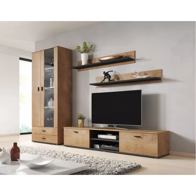 Cama set di due mensole 125cm SOHO rovere lefkas/nero