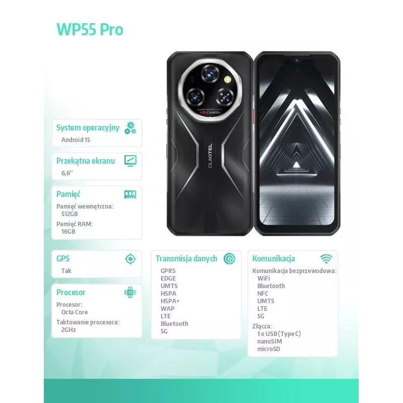 Smartphone Oukitel WP55Pro 6,6 pollici 16 GB RAM 512 GB memoria nero