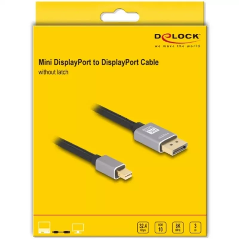 Delock - cavo DisplayPort - Mini DisplayPort (M) a DisplayPort (M) - DisplayPort 1.4 - 3,0 m - supporta 8K 60 Hz - nero, grigio (81093)