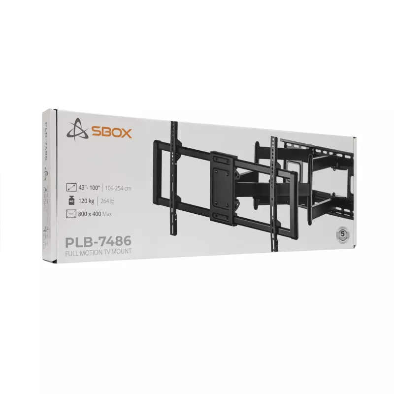 Sbox PLB-7486 supporto TV da parete inclinabile e orientabile, 43-100 pollici, fino a 120 kg, VESA 800x400