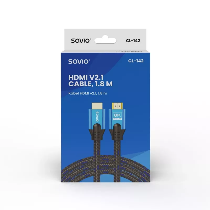 Cavo HDMI Savio CL-142 v2.1 1,8 m, HDMI Type-A maschio–maschio, contatti dorati, nero/blu