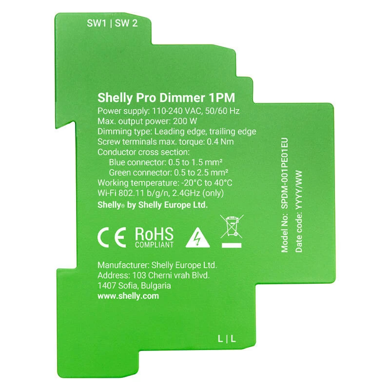 Shelly Pro Dimmer 1 interruttore smart per guida DIN, 1 canale
