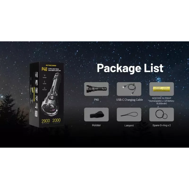 Torcia Nitecore P40 2000 lumen ultra-lungo raggio, modello P40