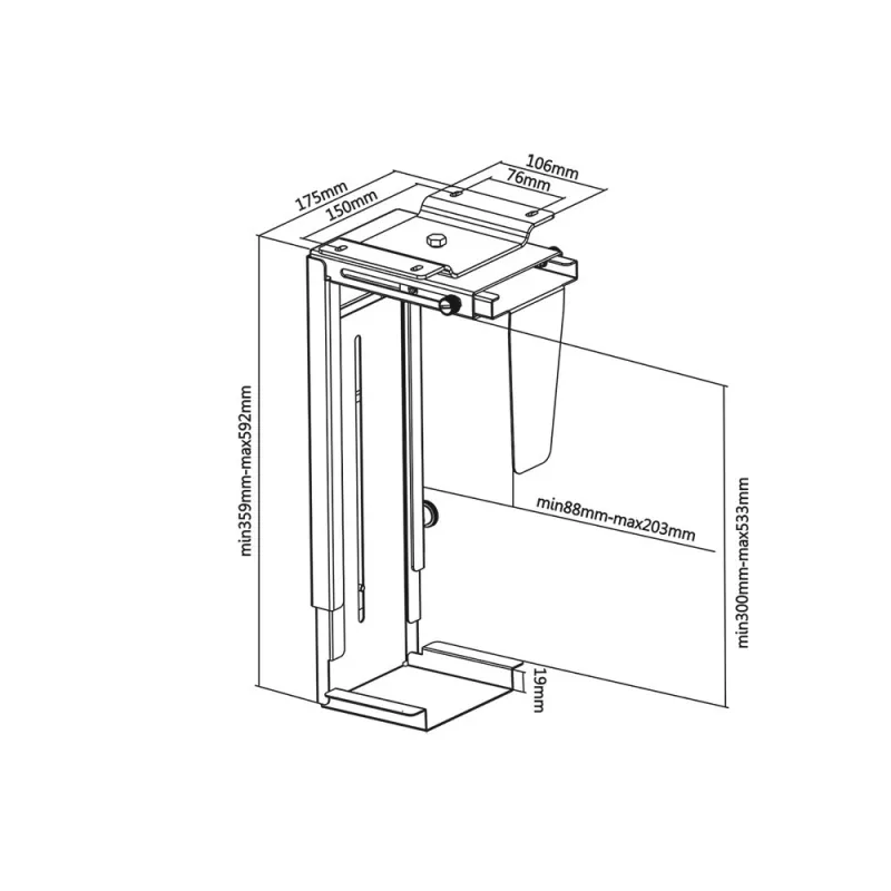 MC-713 supporto PC – supporto da sottoscrivania per computer per riporre