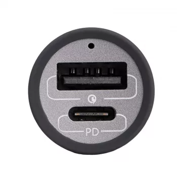 Akyga AK-CH-26 caricabatterie da auto GaN 12/24 V, 100 W, USB-C PD 3.0 + USB-A QC 3.0, grigio